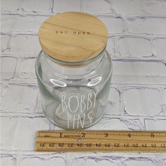 Rae Dunn BOBBY PINS Glass Jar Storage Container with Wooden Lid - Picture 6 of 6